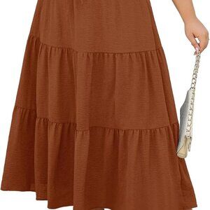Women's Plus Size Long Maxi Skirt 1x-4x Elastic Waist Tie Drawstring Crinkle Flo